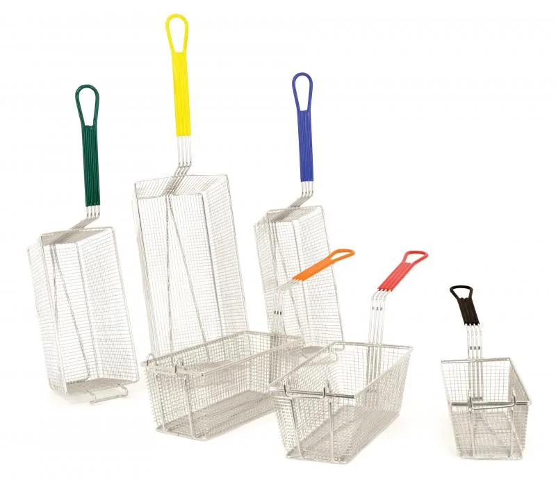 12 1/4" x 6 1/2" x 5" Nickel-Plated Iron Fryer Basket with Orange Handle