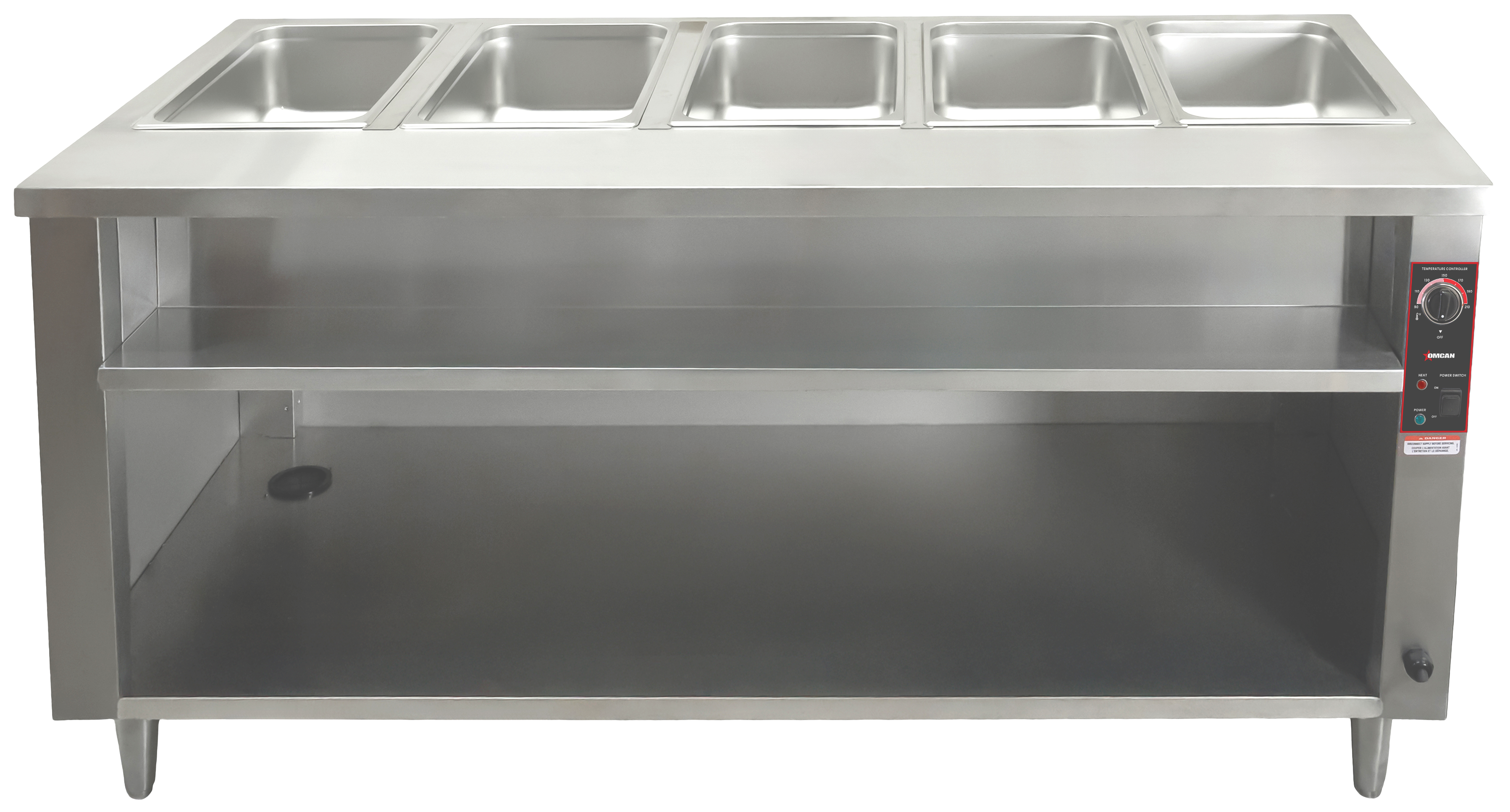 72 " 5 Pan Open Well Electric Steam Table with Cutting Board and Undershelf, 4 kW 1ph, 240V