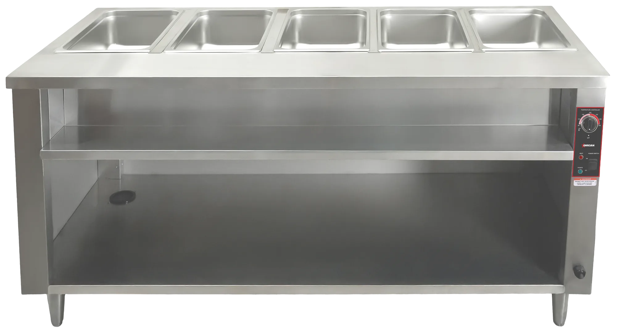 72 " 5 Pan Open Well Electric Steam Table with Cutting Board and Undershelf, 4 kW 1ph, 240V