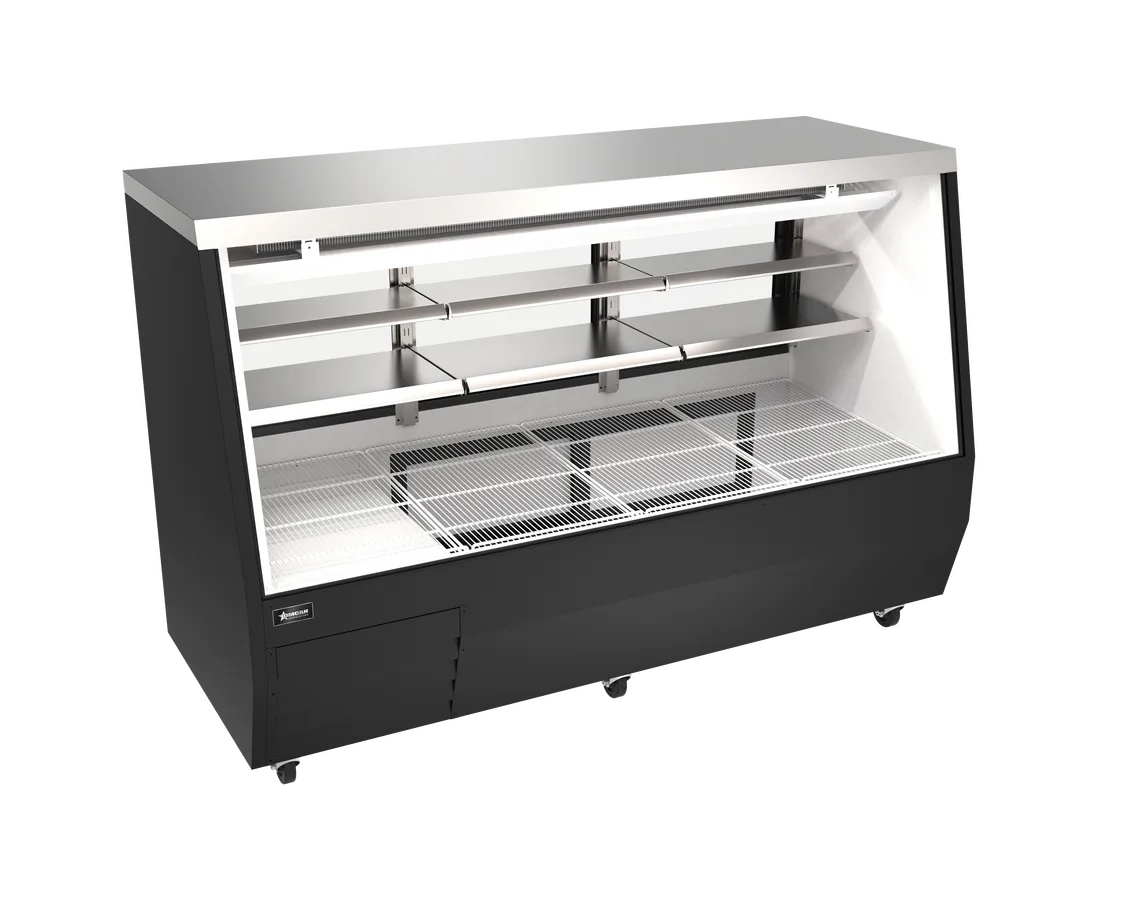84” Square Glass Refrigerated Double-Duty Deli Case, 35.92 cu.ft. (1017 L), Black