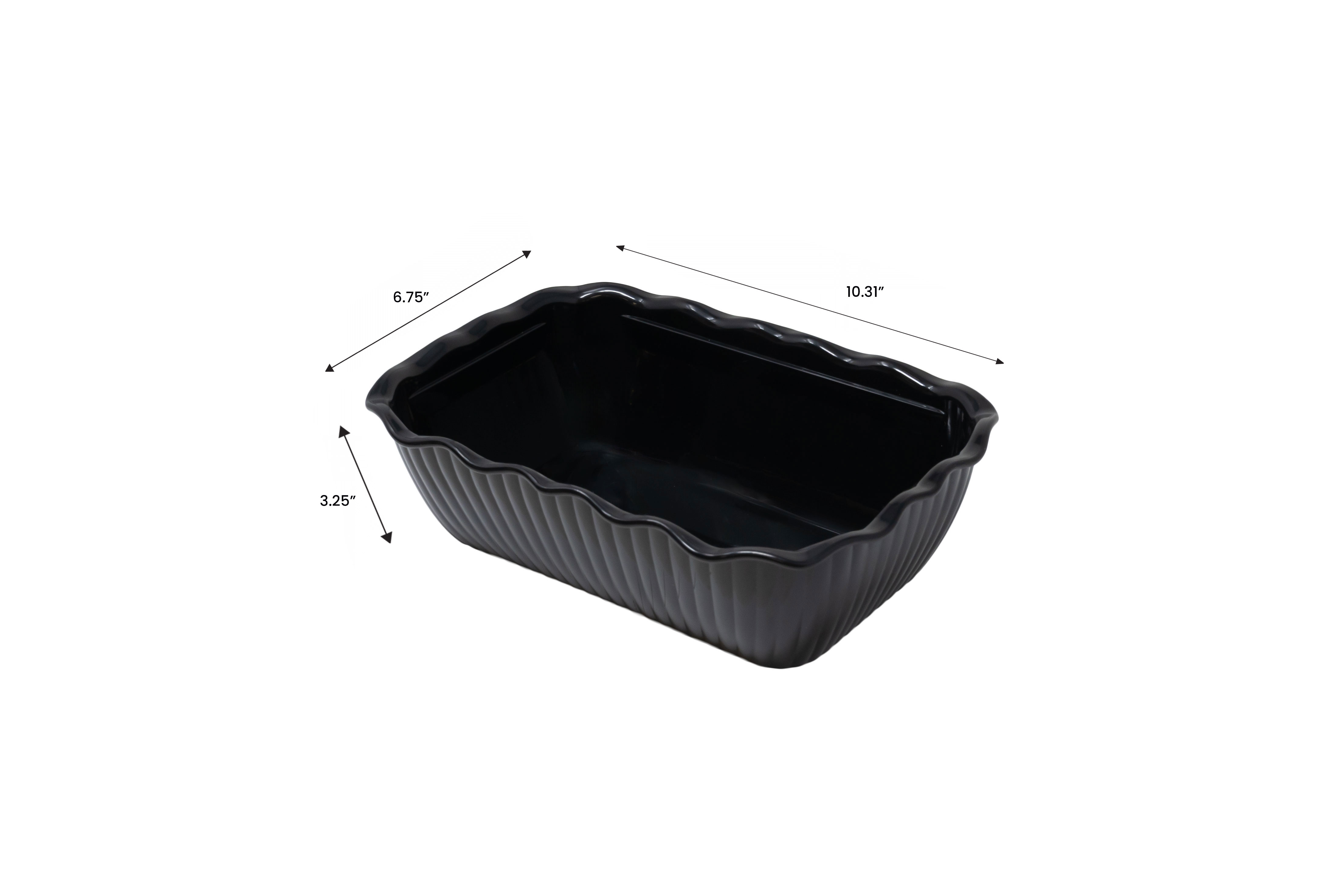 10 5/16" x 6 3/4" x 3 1/4" Black Scalloped Deli Crock 5 lbs. Capacity NSF