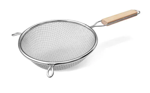 8.5″ Tinned Double Mesh Strainer with Flat Wood Handle