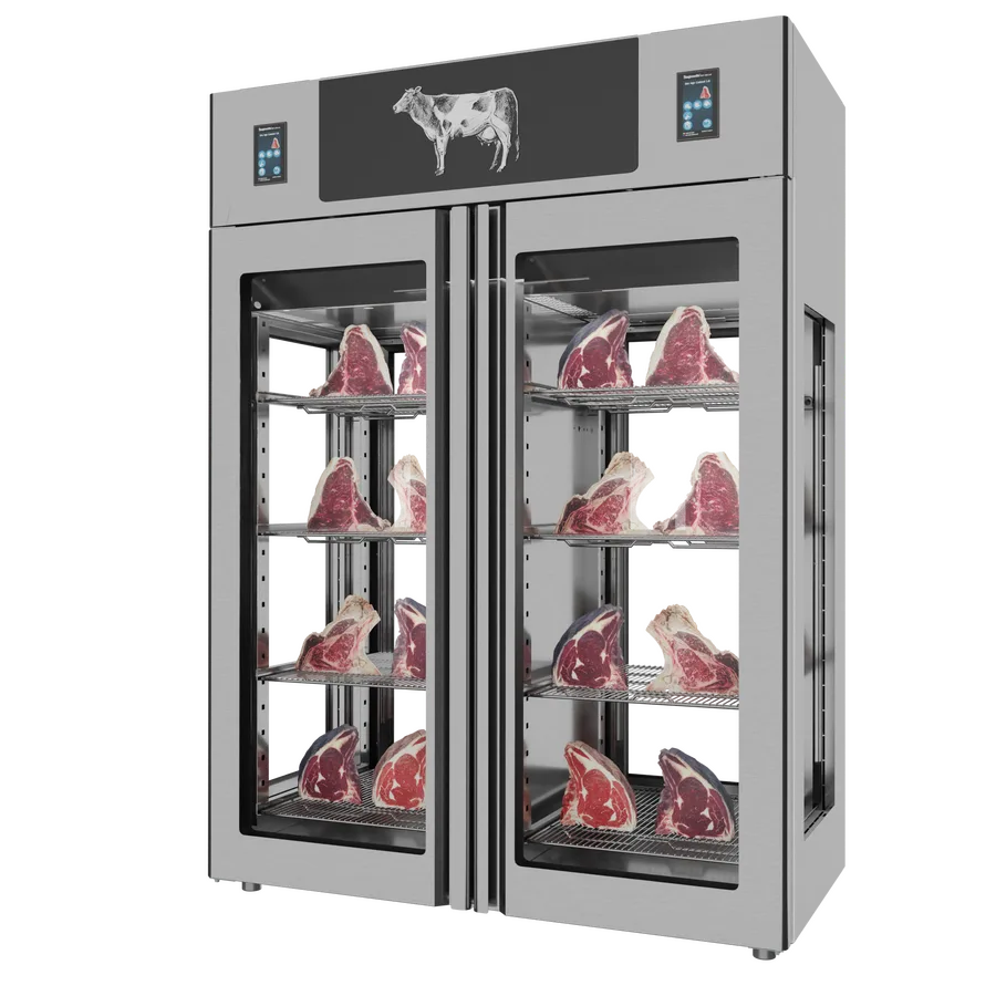 Stagionello® Dry Age 3.0 TWIN 1400 Liter, 150 Kg + 150 Kg Dry Aging Cabinet with Humidity Management, 4-Glass View – 220-240V, 1Ph, 548W