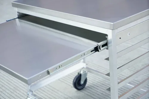 29″ x 20 1/2″ x 30″ Aluminum Multi-Utility Cart with Cutting Board Drawer and 6 Pan Slots