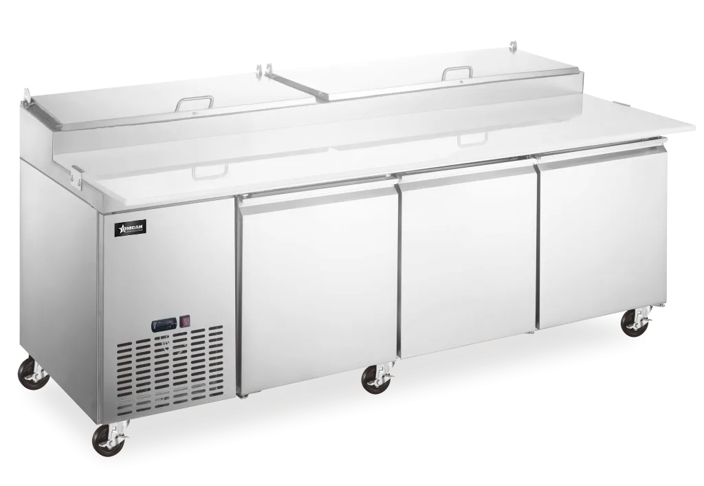 92″ Three (3) Door Refrigerated Pizza Prep Table, 24 cu.ft (680 L), Stainless Steel