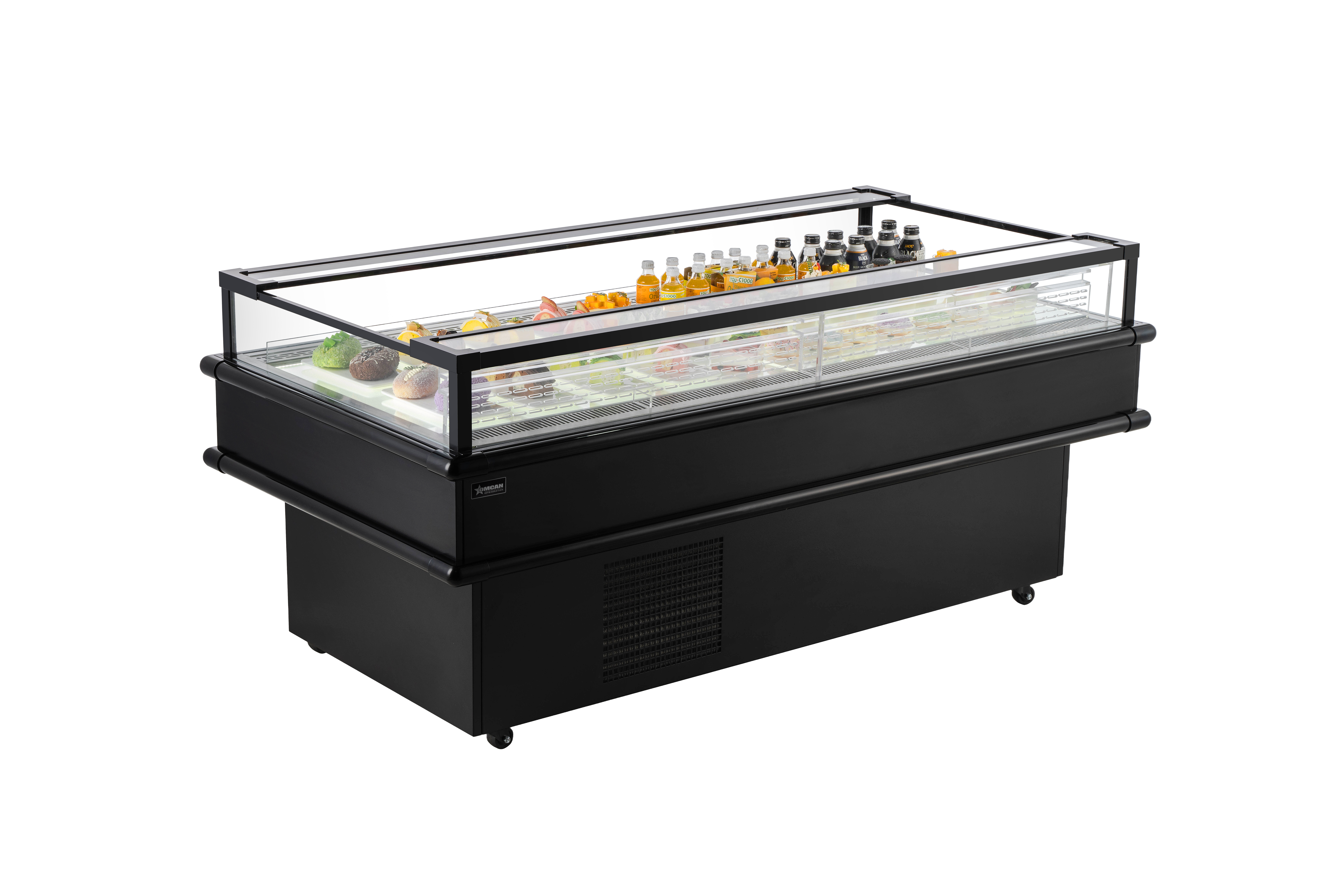 73” x 37.5” Refrigerated Island Top-Open Showcase, 8.6 cu.ft. (243 L), Black