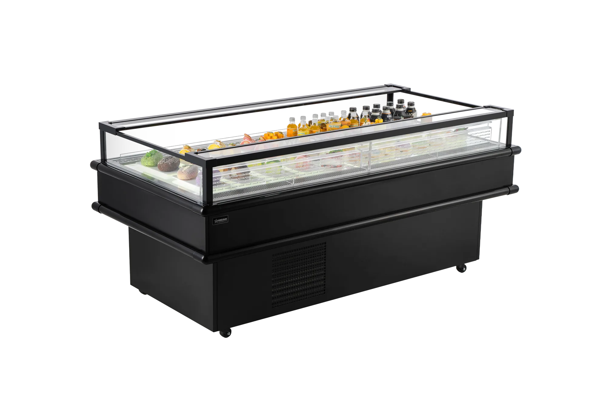 73” x 37.5” Refrigerated Island Top-Open Showcase, 8.6 cu.ft. (243 L), Black