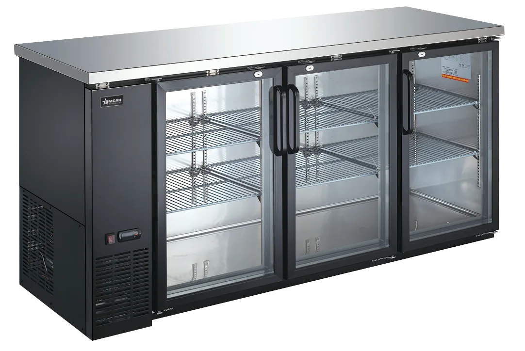 73" Three (3) Glass Door Back Bar Cooler with Lock, 19.6 cu.ft. (556 L)