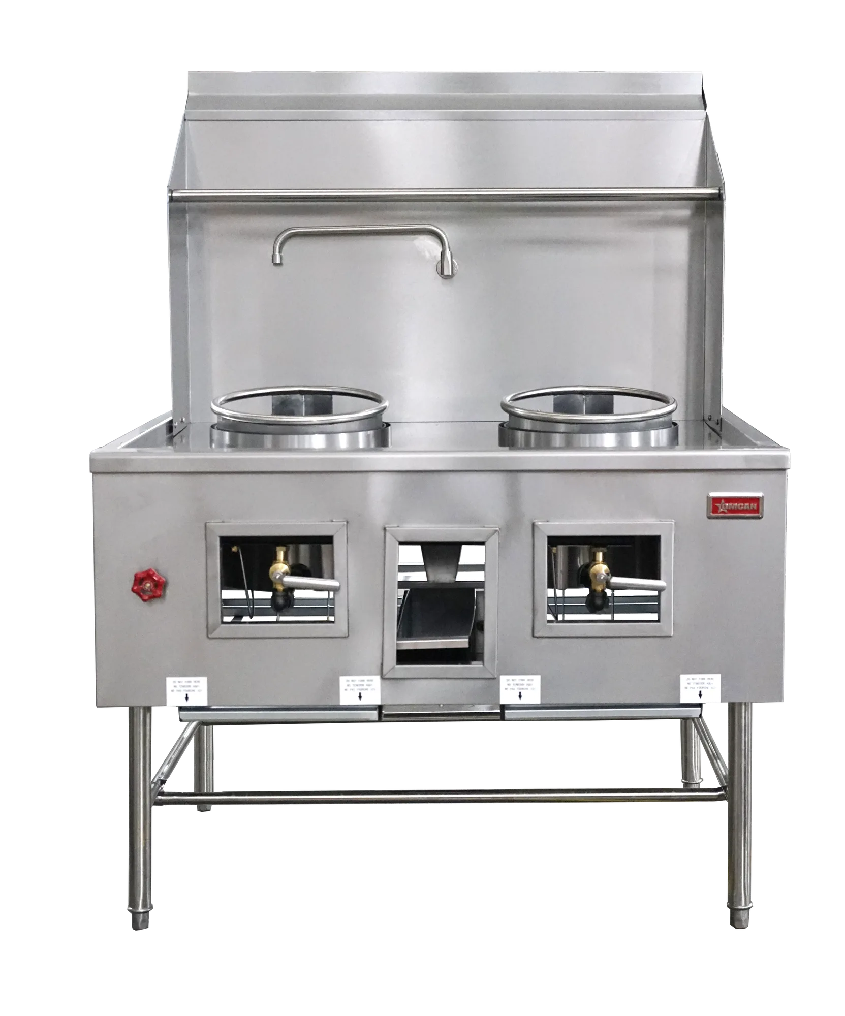 Two Chamber Wok Range with 2 x 13″ Rings, Backsplash, Faucet, 190,000 BTU – Natural Gas