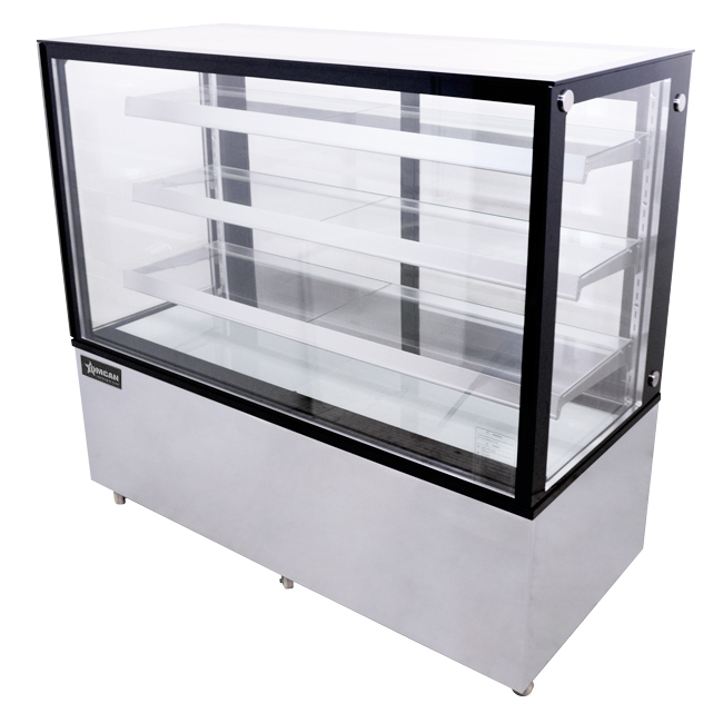 60″ Three (3) Shelf Square Glass Floor Refrigerated Display Case, 23 cu.ft. (670 L), Stainless steel