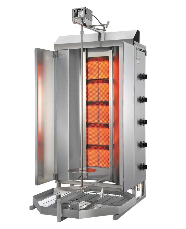 Potis MU GD5 120 kg Natural Gas Vertical Broiler / Shawarma Machine with 5 Burners | Trento – 47,500 BTU