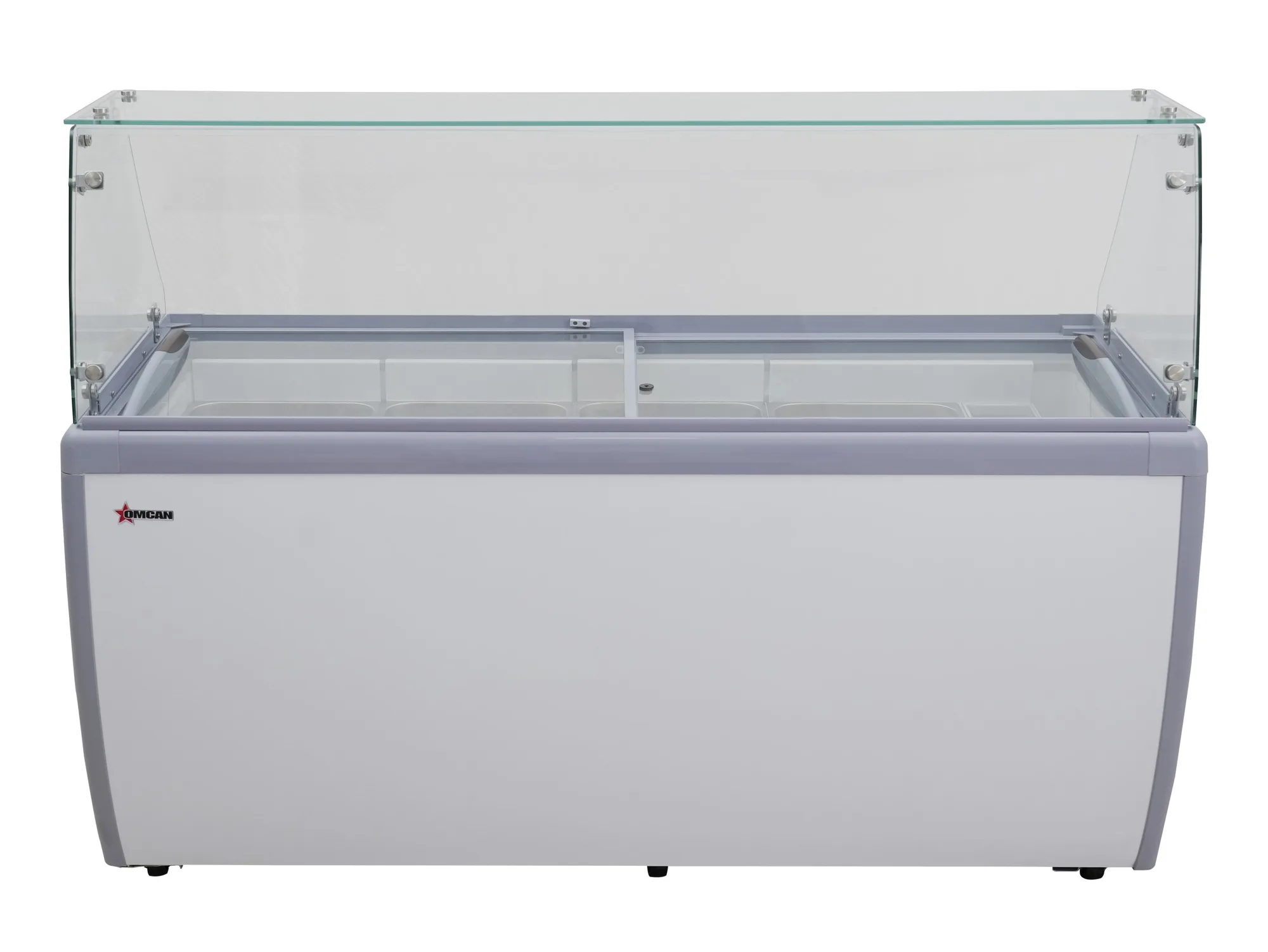 71″ Thirteen (13) Pan Gelato Dipping Cabinet with Flat Sneeze Guard and Pans