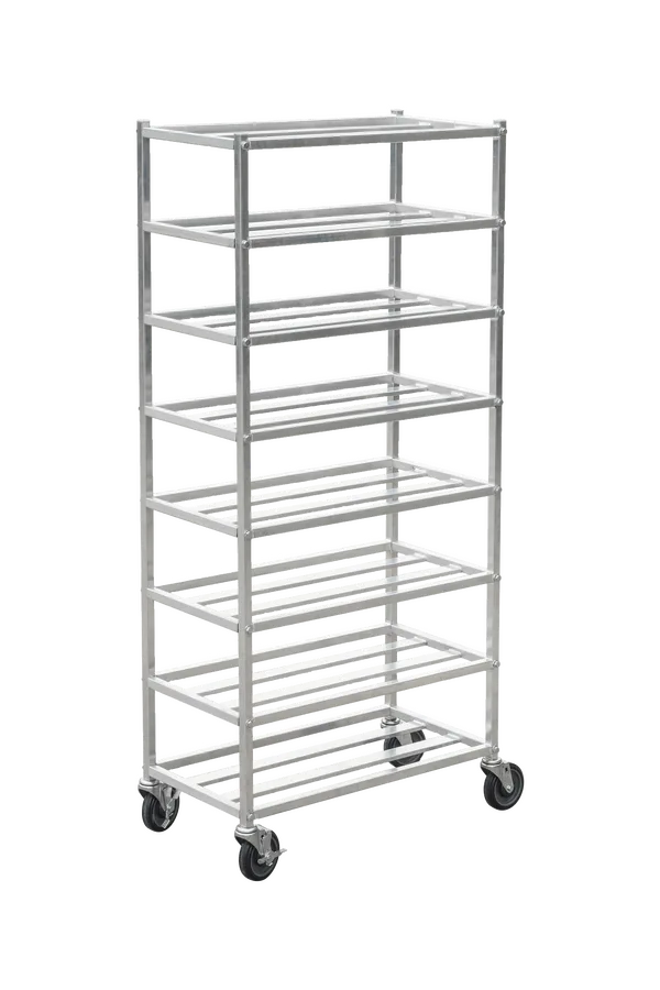 Aluminum Universal Rack for 10″ x 30″ & 12″ x 30″ meat trays with 8 slides and 8″ spacing