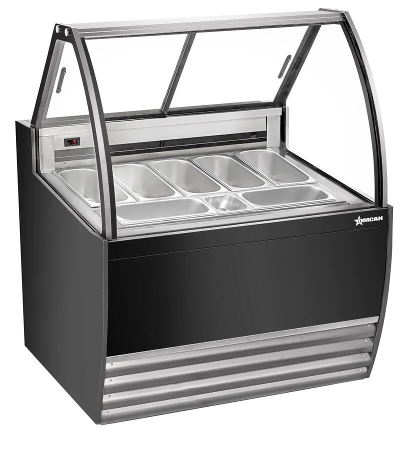 41″ Seven (7) Pans  Gelato Display Showcase with Flat Sneeze Guard (Black Exterior)