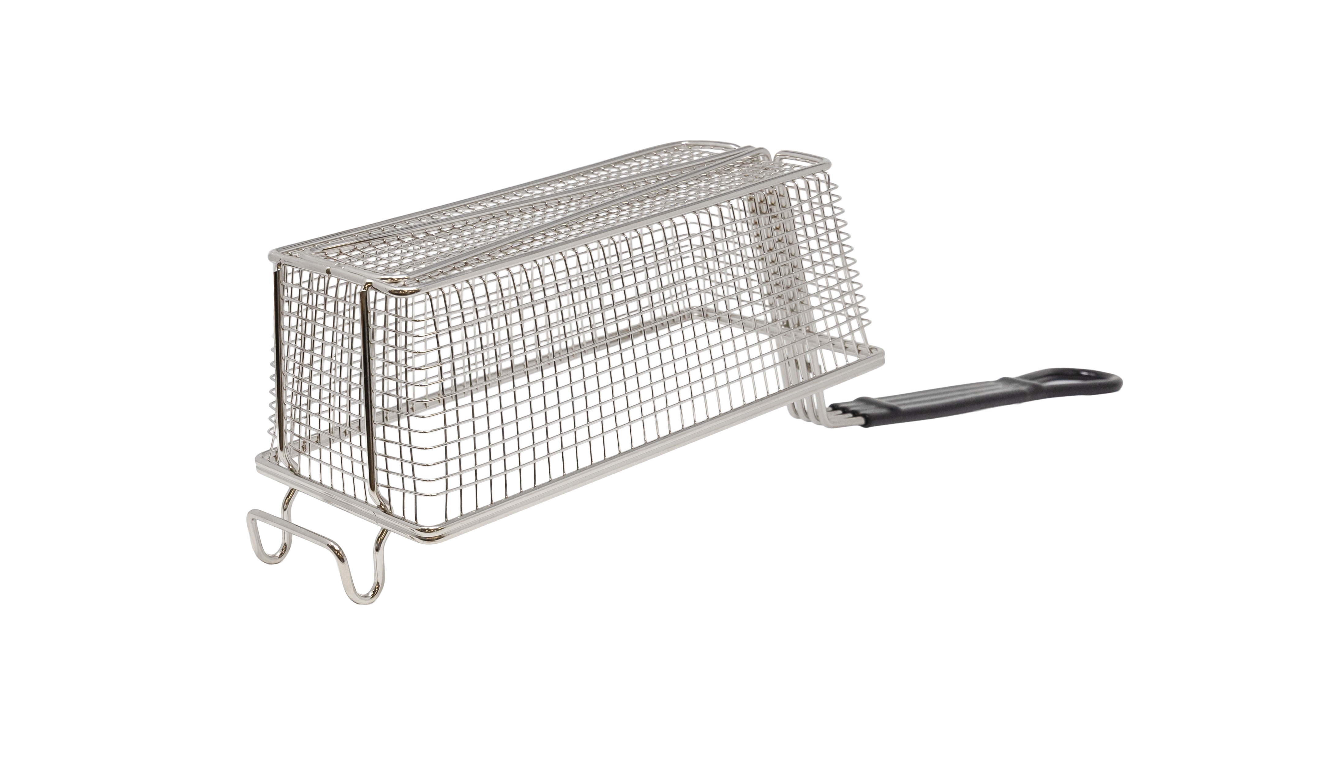 11" x 5 1/2" x 4" Nickel-Plated Iron Fryer Basket with Black Handle