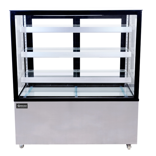 48″ Three (3) Shelf Square Glass Floor Refrigerated Display Case, 18.71 cu.ft. (530 Liter), Stainless steel