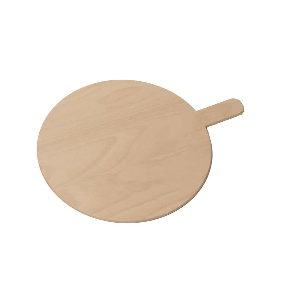 Linea Dori 20" x 20" Beech Wood Round Pizza Serving Board 0.3" Thick with 4” Handle