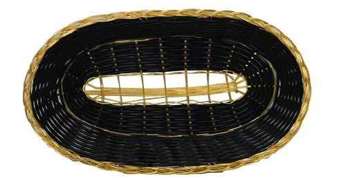 Long Oval Black Woven Basket with Golden Trim 9″ x 4.25″ x 2″
