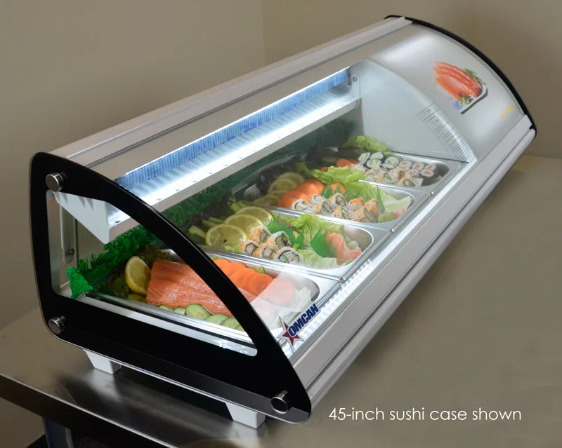 45″ Refrigerated Sushi Showcase with Curved Glass, 1.51 cu.ft. (43 L), White