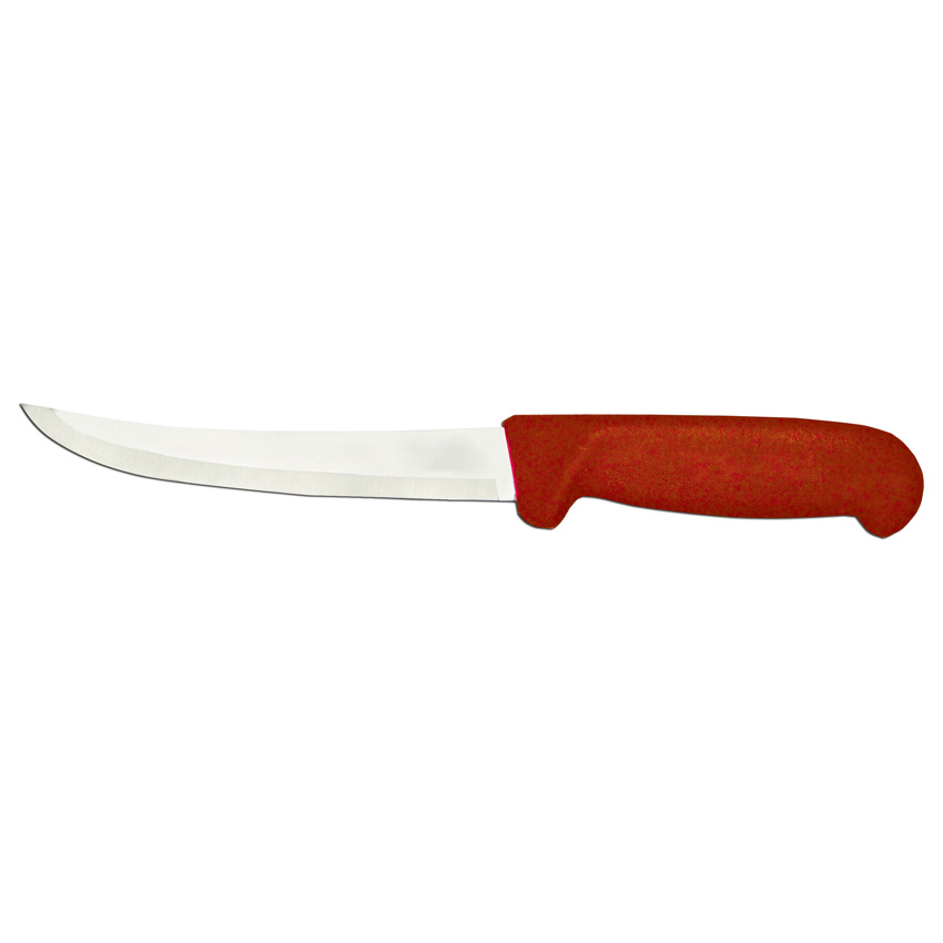 6" Curved Blade Boning Knife with Red Polypropylene Handle
