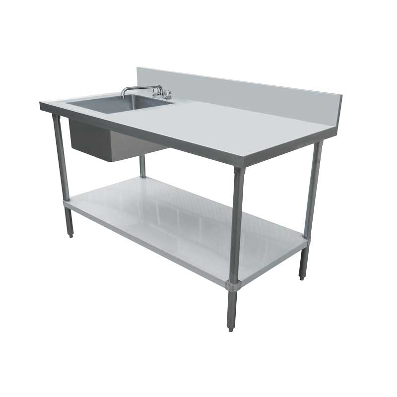 24″ x 48″ All Stainless Steel Table with Left Sink and 6″ Backsplash