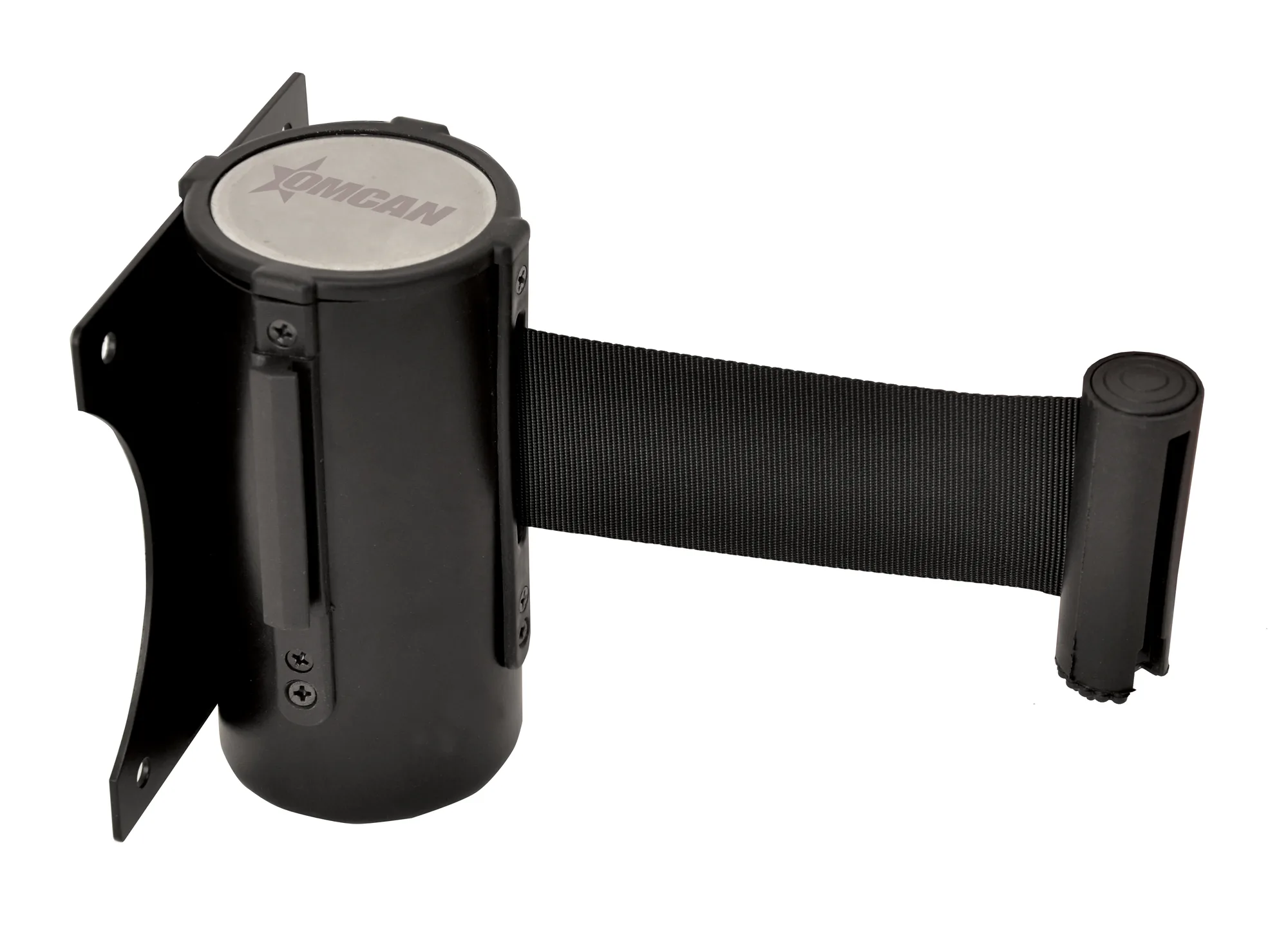 Black Painted Steel Wall-Mounted Stanchion with Retractable Belt Barrier