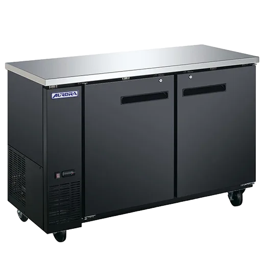 Aurora 61″ Black Back Bar Cooler, 2 Solid Doors, 16 cu.ft. (446L) Capacity with Stainless Steel Countertop – 110V, 460W