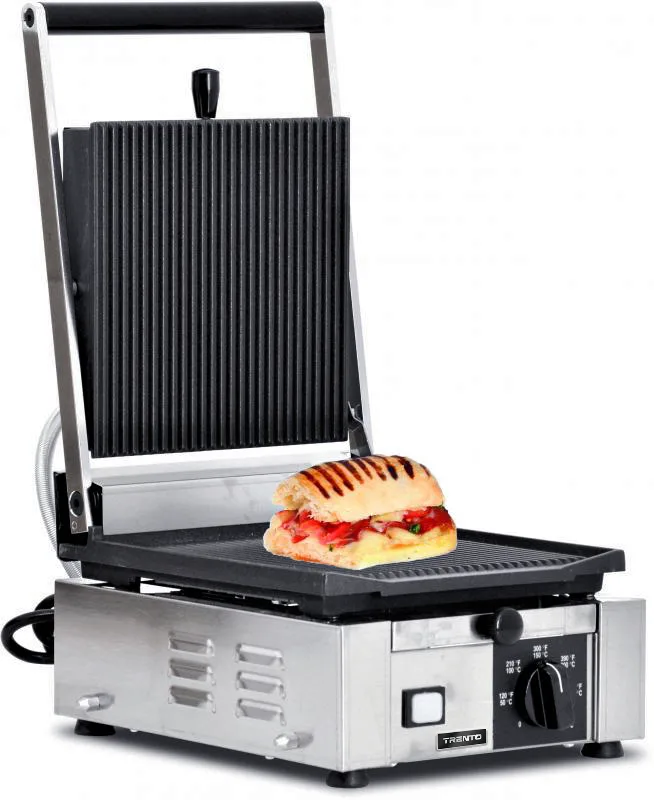 Trento 10″ x 9″ Single Panini Grill with Top and Bottom Grooved Grill Surface