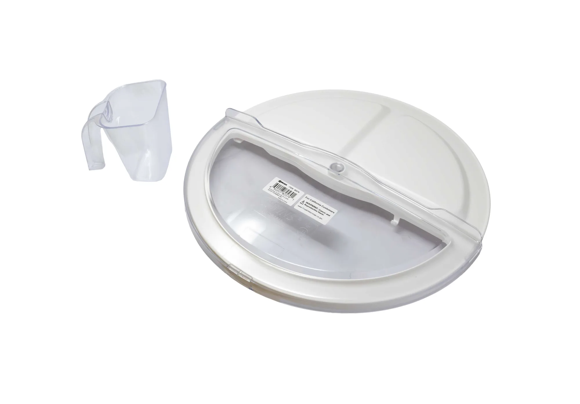 Polycarbonate + Polypropylene Rotating Lid with 20 oz Clear Scoop for 10-gallon Round Ingredient Bin
