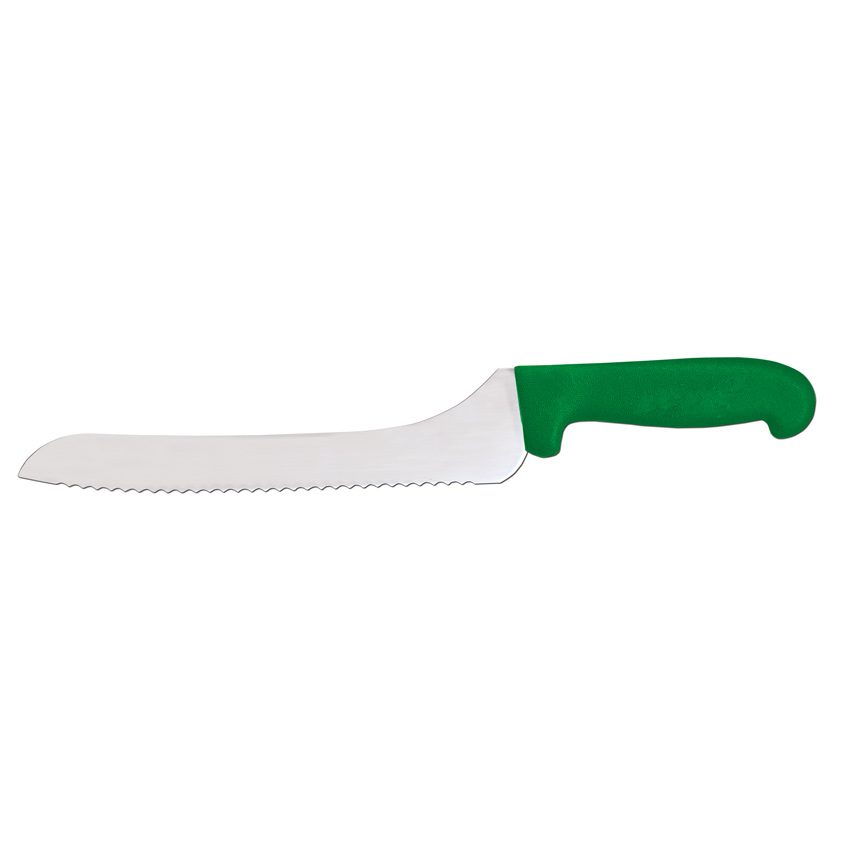 9" Slicer Off-Set Wave Edge Blade Knife with Green Polypropylene Handle
