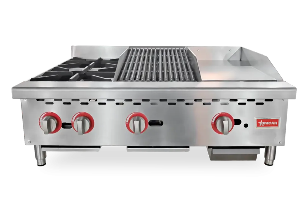 36″ Countertop Gas Combination Hot Plate, Charbroiler and Griddle Combo- 115,000 BTU Natural Gas