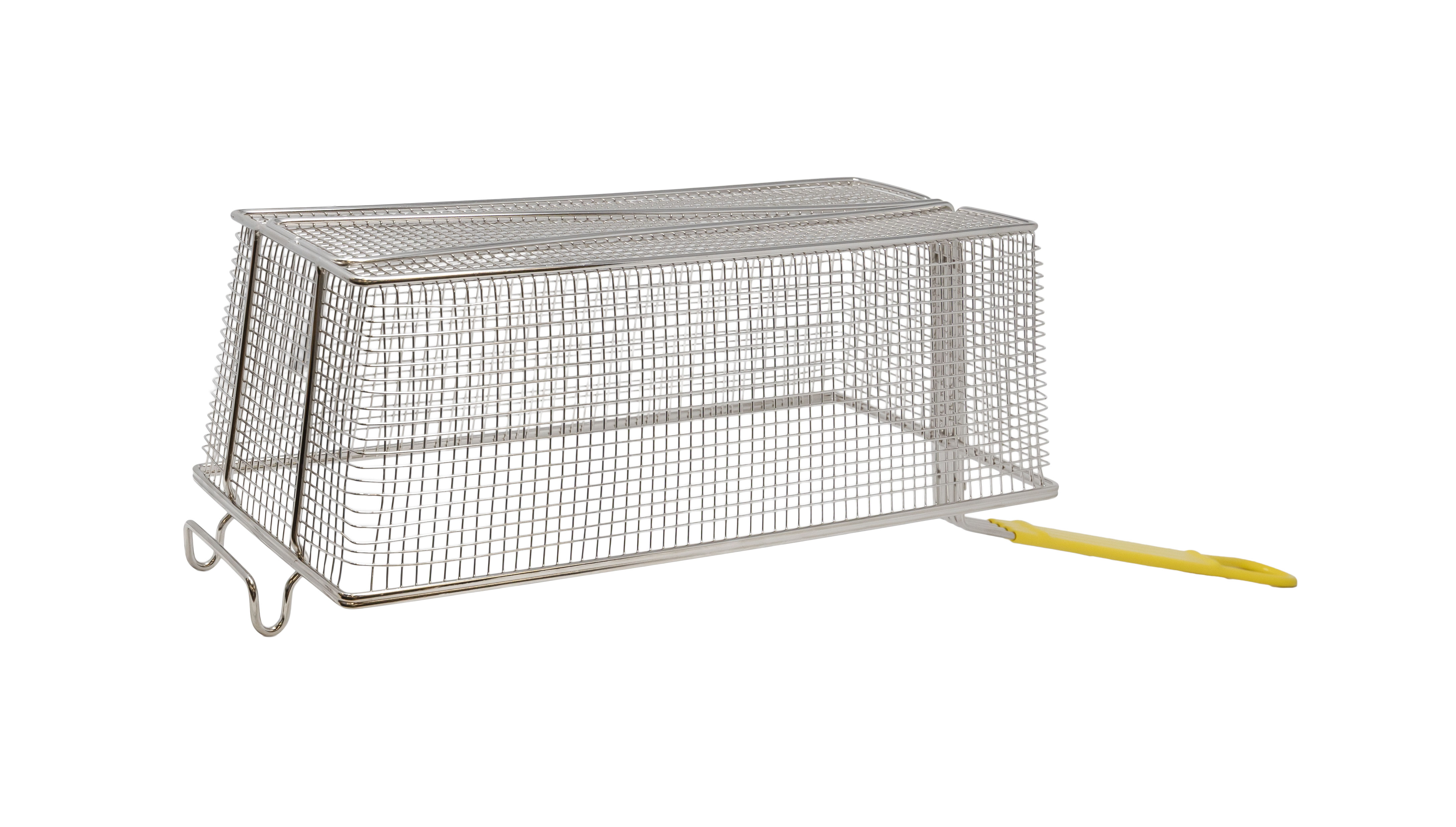 17″ x 8 1/4″ x 6″ Nickel-Plated Iron Fryer Basket with Yellow Handle