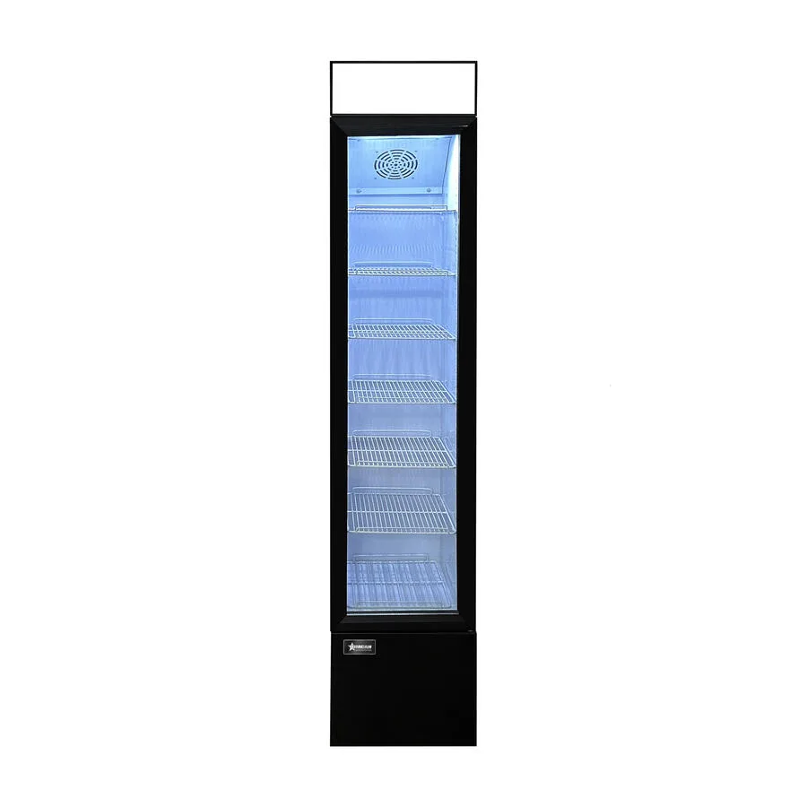 14″ Slim One (1) Glass Door Display Refrigerator with Lightbox, 3.7 cu.ft. (105 L), Black