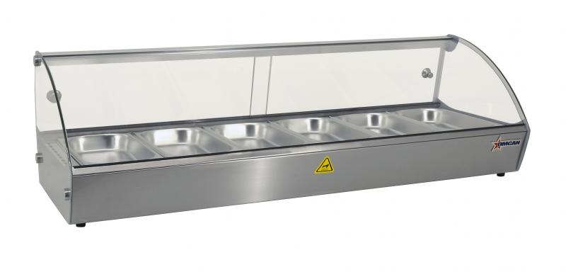 44" Countertop Curved Glass Display Warmer with 6 Pans