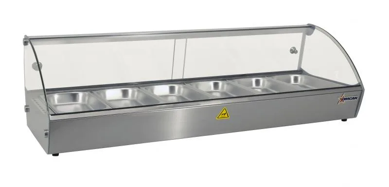 44" Countertop Display Warmer, 6 Pans, Curved Glass, Full-Service