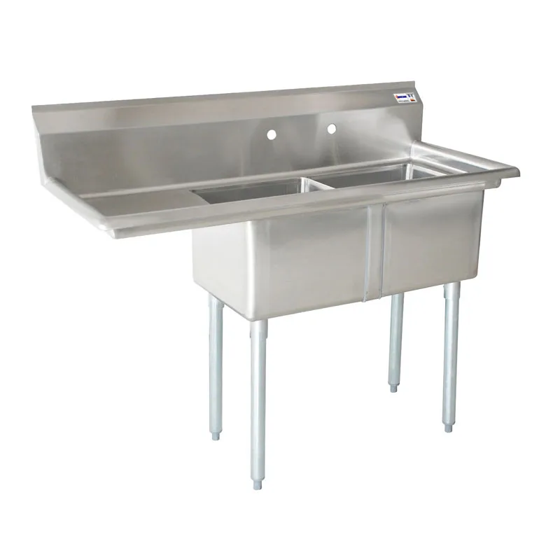 24″ x 24″ x 14″ 18-gauge stainless steel Two Tub Sink with 1.8″ Corner Drain and Left Drainboard