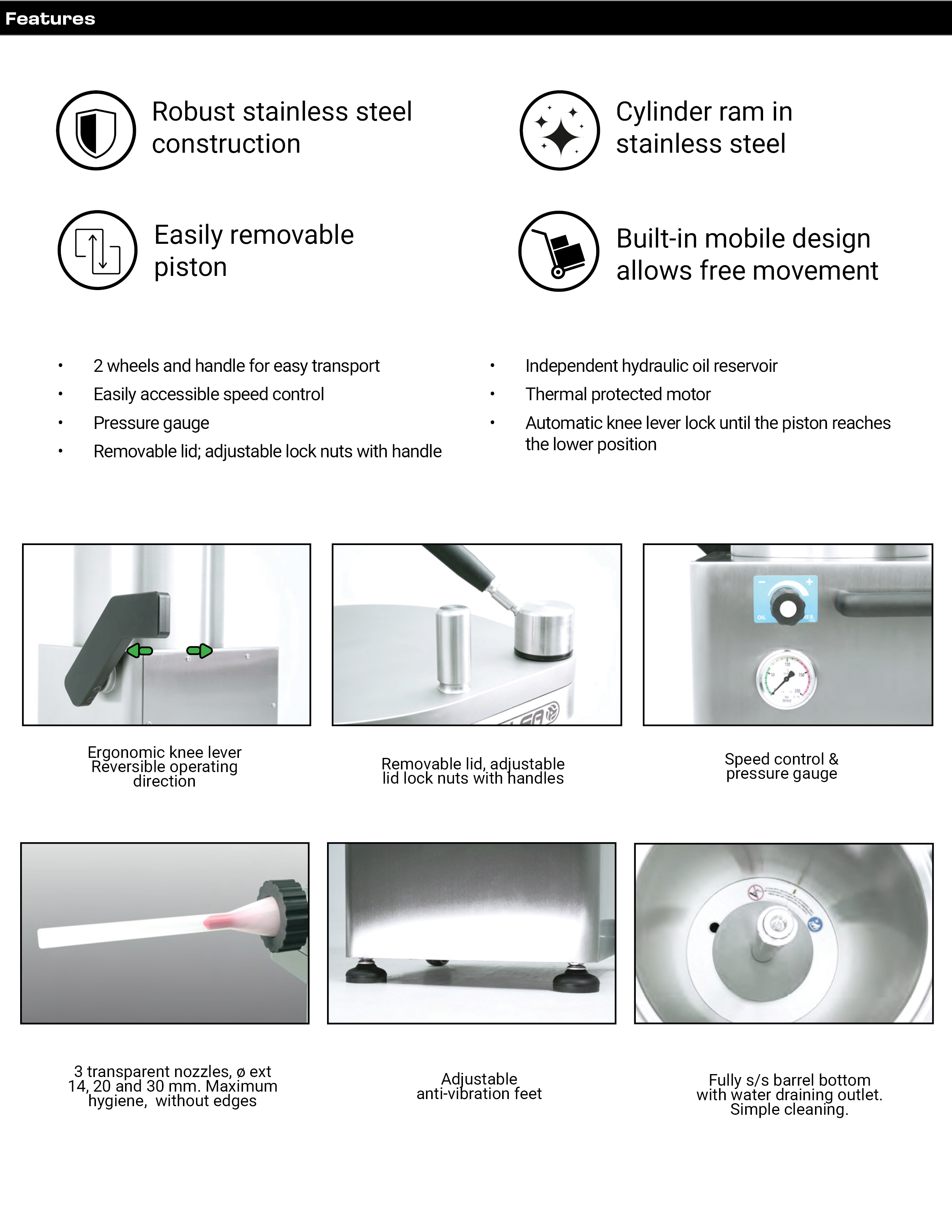 Talsa F14S 26 lb (12 kg) Hydraulic Piston Sausage Stuffer Stainless Steel | Trento – 110V, 750W (1 HP)