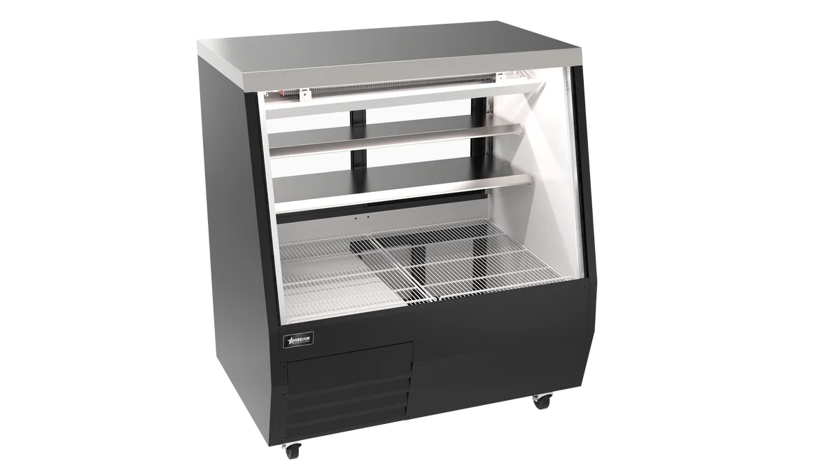 50” Square Glass Refrigerated Double-Duty Deli Case, 20.58 cu.ft. (583 L), Black