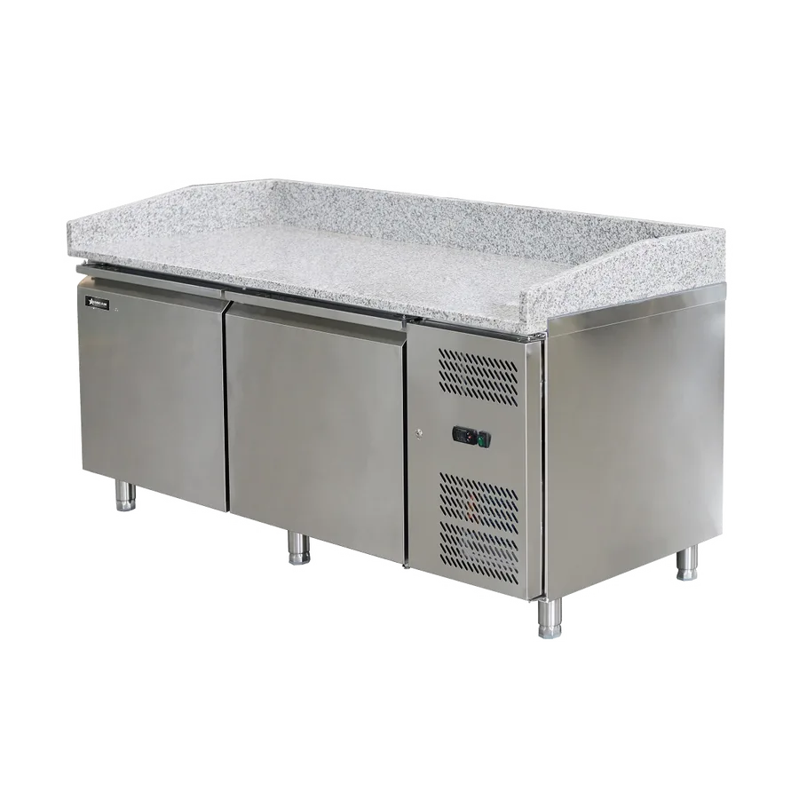80″ Two (2) Door Granite Top Refrigerated Pizza Prep Table, 20.5 cu.ft. (580 L), Stainless Steel