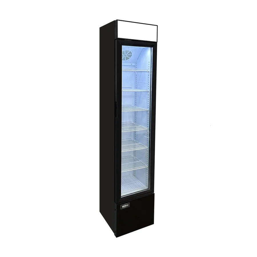 14″ Slim One (1) Glass Door Display Refrigerator with Lightbox, 3.7 cu.ft. (105 L), Black