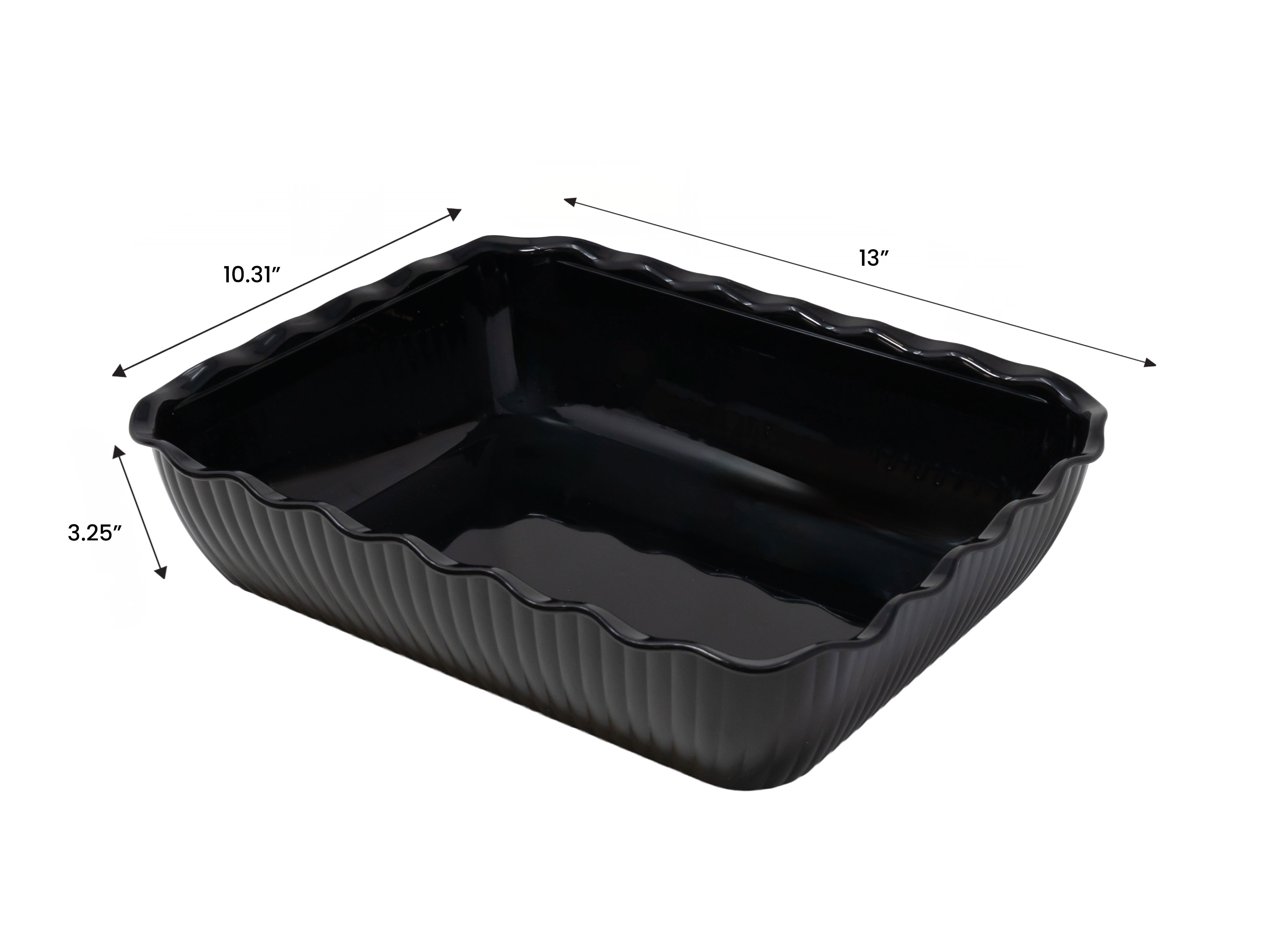 13" x 10 5/16" x 3 1/4" Black Scalloped Deli Crock 10 lbs. Capacity NSF