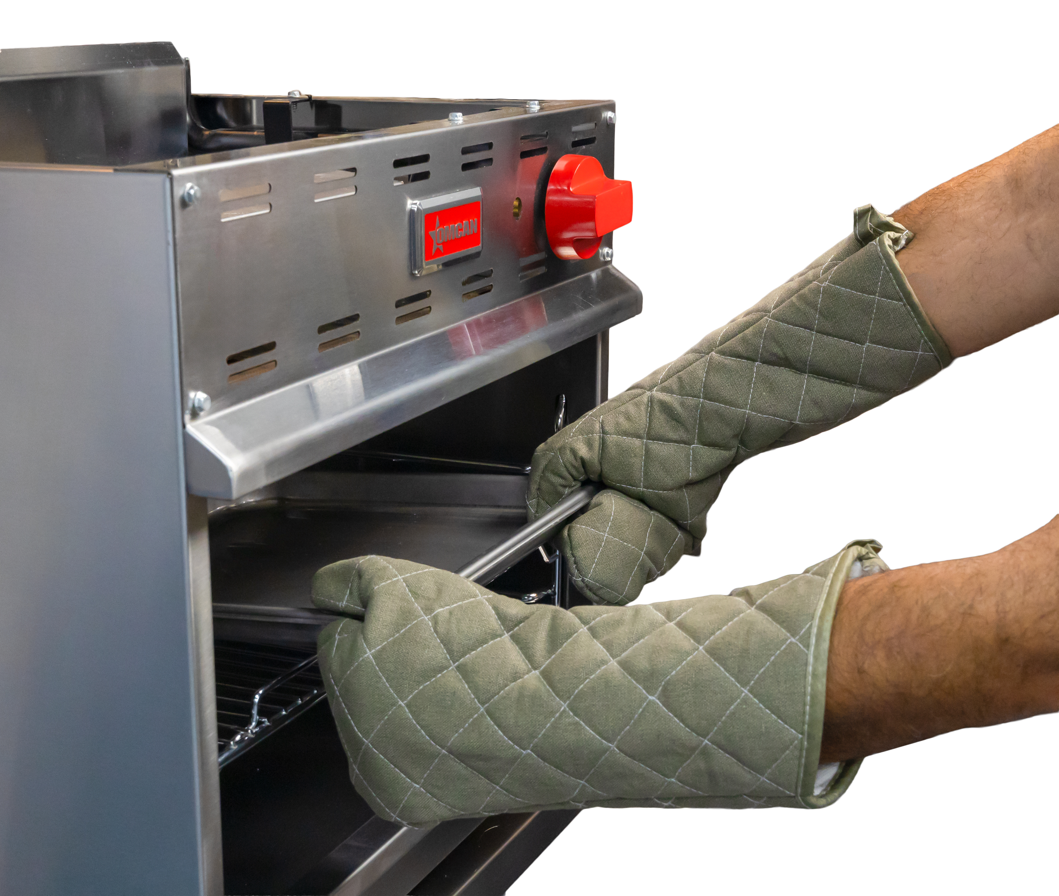 17" Oven Mitts with Lining and Green Cuff