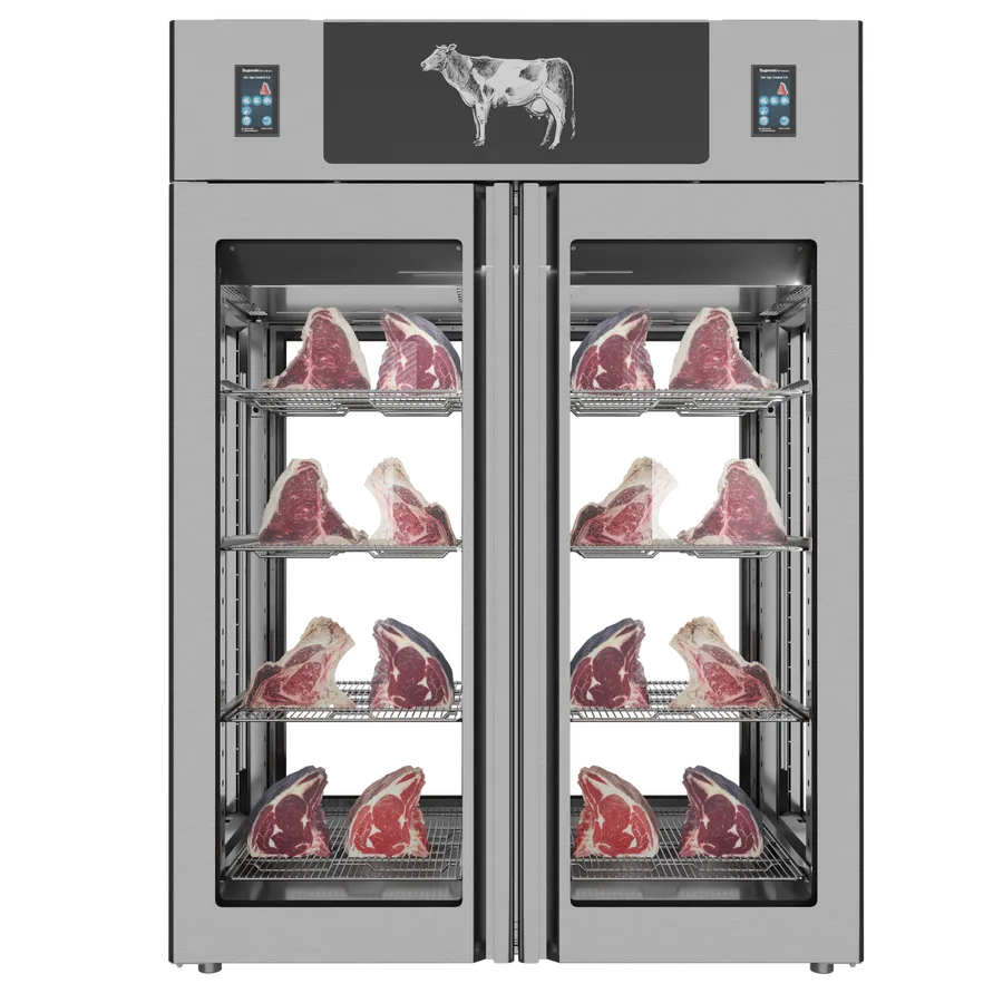 Stagionello® Dry Age 3.0 TWIN 1400 Liter, 150 Kg + 150 Kg Dry Aging Cabinet with Humidity Management, 4-Glass View – 220-240V, 1Ph, 548W