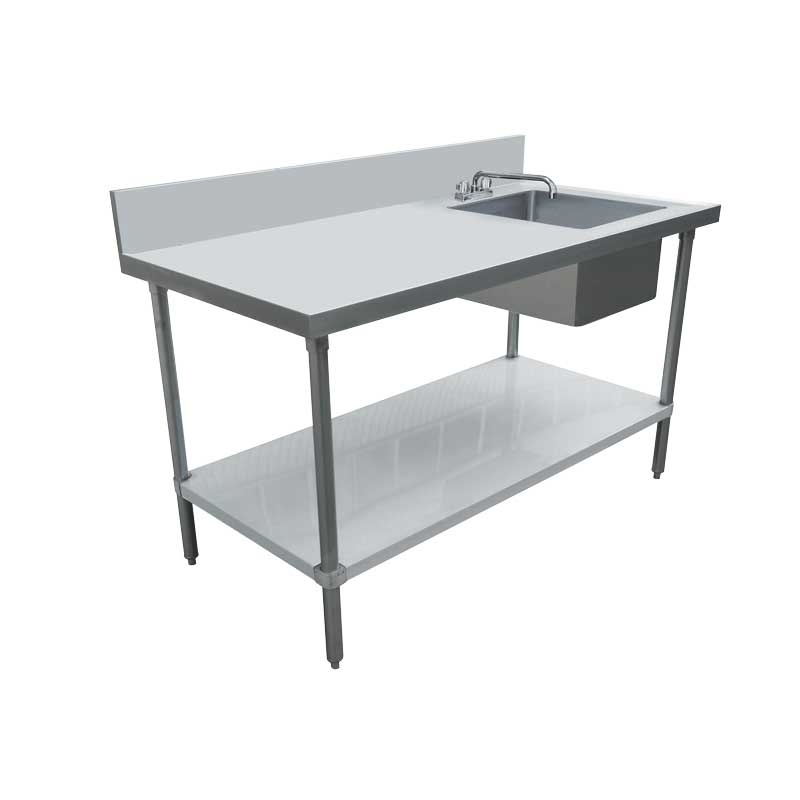 30″ x 48″ All Stainless Steel Table with Right Sink and 6″ Backsplash