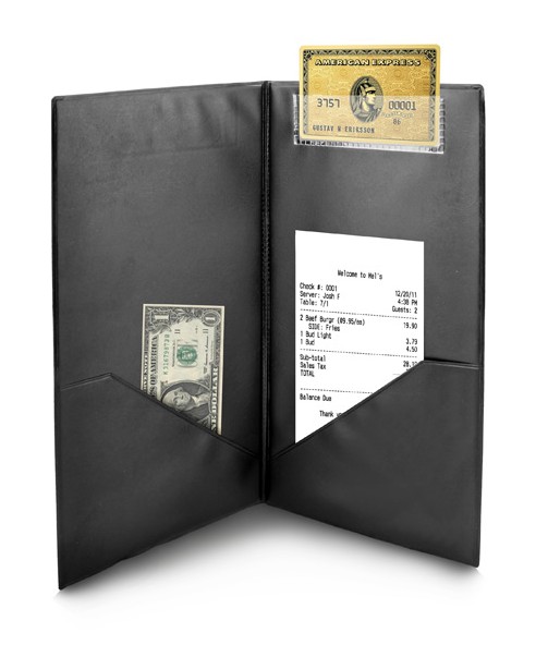 Bill Holder with Credit Card Receptacle with embossed 'Thank You' golden imprint, Black