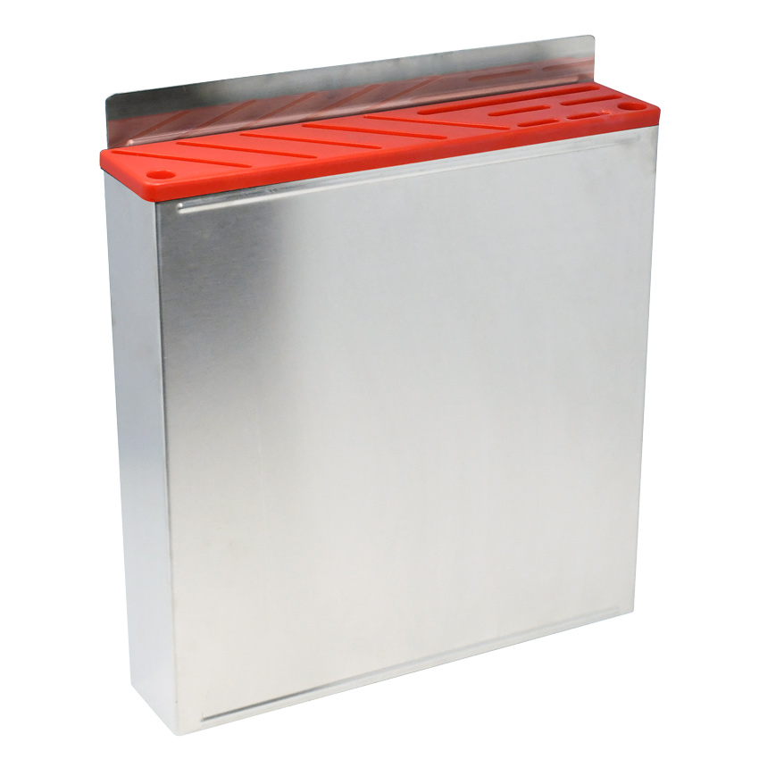 Stainless Steel Knife Rack with Red Plastic Insert