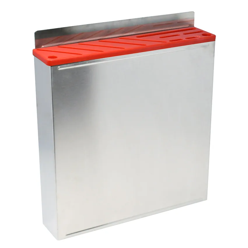 Stainless Steel Knife Rack with Red Plastic Insert