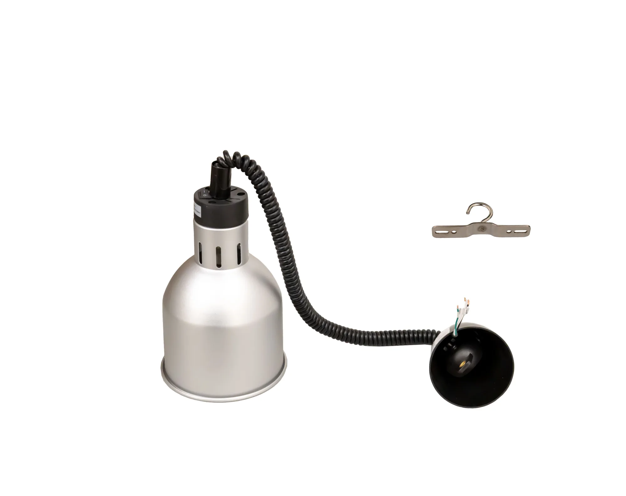 Heat Lamp – Ceiling Mount – 30″-80″ Retractable Cord with Silver Dome Shade