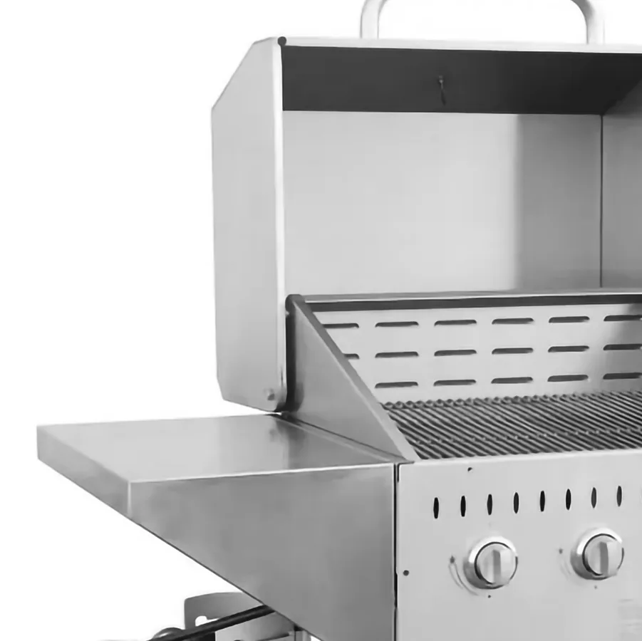 Stainless Steel Propane Outdoor BBQ Grill, 8 Burners, 128000BTU, Top And Side Shelf, 2 Roll Domes