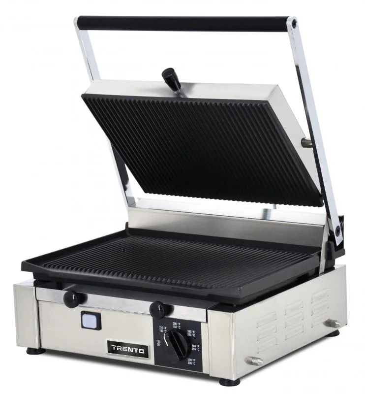 Trento 10″ x 14″ Single Panini Grill with Top and Bottom Grooved Grill Surface